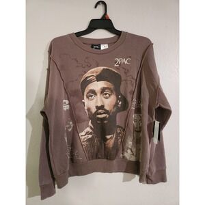 Tupac 2Pac Shakur Mens Sweatshirt Size M Medium Brown Raw Edge Graphic Pullover